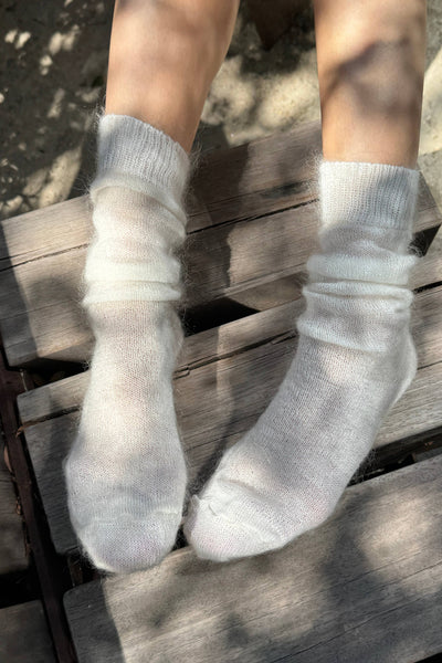 Mohair Veil Socks: Cream