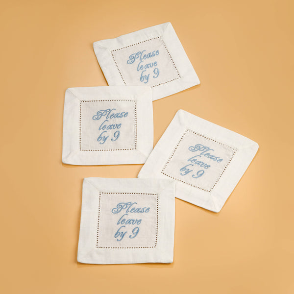 Bye-Bye at Nine Embroidered Cocktail Napkins