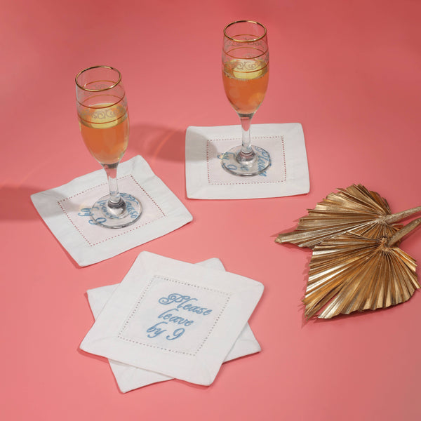 Bye-Bye at Nine Embroidered Cocktail Napkins