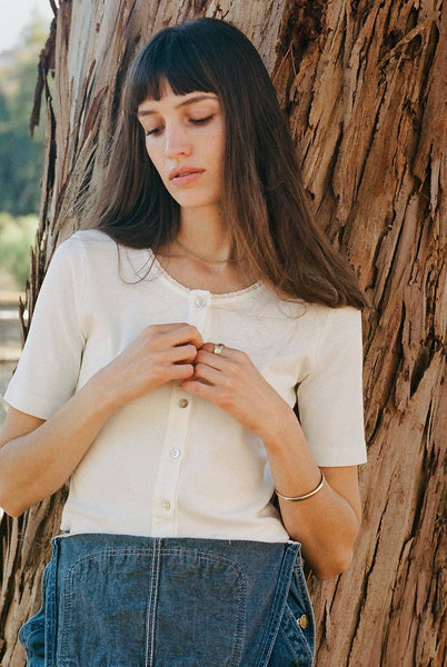Short Sleeve Organic Cardi: Ivory