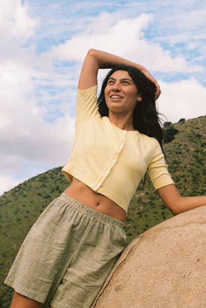 Short Sleeve Organic Cardi: Lemon