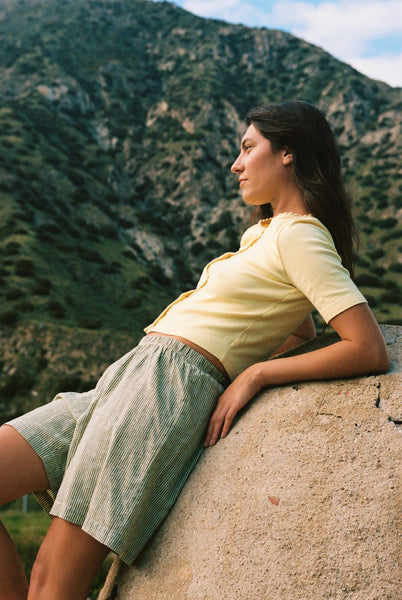 Short Sleeve Organic Cardi: Lemon