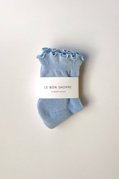 Ruffled Hugger Crew Socks: PERIWINKLE / RED