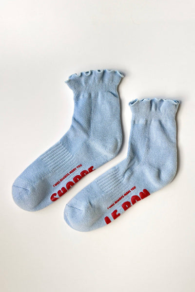 Ruffled Hugger Crew Socks: PERIWINKLE / RED