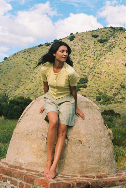 Short Sleeve Organic Cardi: Lemon