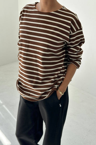 Marseille Top: White Stripe on Coffee
