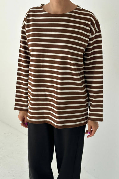 Marseille Top: White Stripe on Coffee