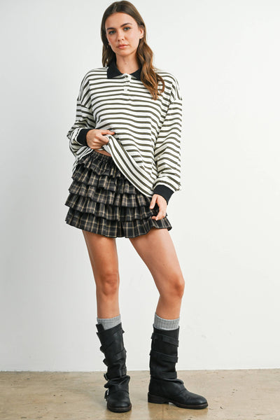 Striped Long Sleeve Top: Ivory/Black