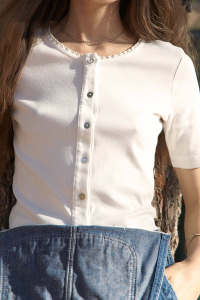 Short Sleeve Organic Cardi: Ivory