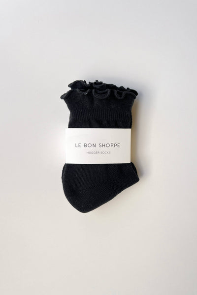 Ruffled Hugger Crew Socks: BLACK / BLACK