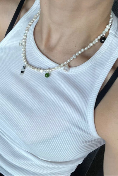 frosted pearl charm necklace