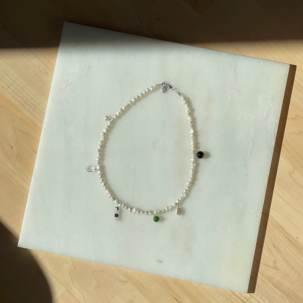 frosted pearl charm necklace