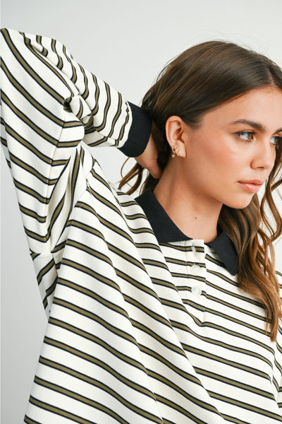 Striped Long Sleeve Top: Ivory/Black