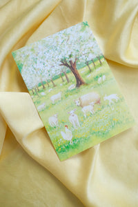 lambs in the meadow postcard